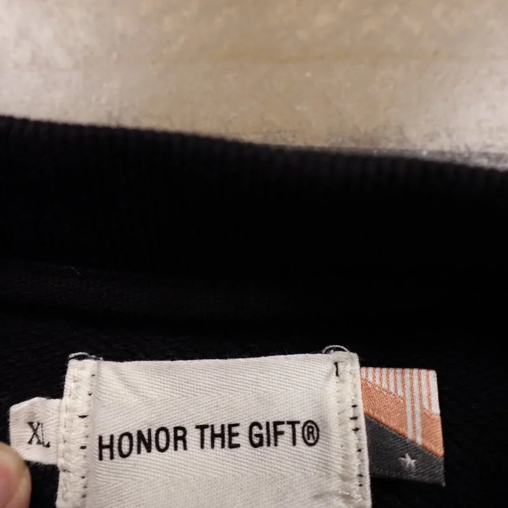 Honor the Gift Crest Monogram Raw Edge Pullover Sweater men's XL black modded - Picture 3 of 9